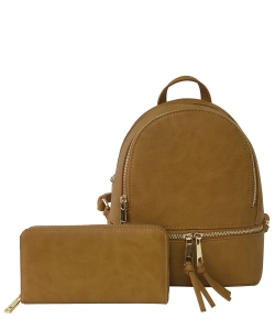 Fashion Zipper Classic Backpack & Wallet Set LP1082W MUSTARD